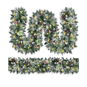 Christmas Garland with Lights, Covanm 9Ft Garland with LED Lights, Artificial Pine Cones and Pine Needles Use for Christmas Decorations and Holiday Mantle Decor