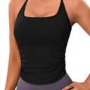 BMJL Womens Workout Tank Tops Built in Bra Ruched Gym Tops Racerback Athletic Yoga Shirts (Black, S)