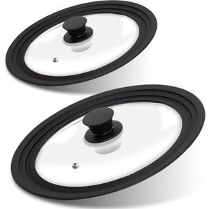 Lerykin Tempered Glass Lid Set of 2 - Universal Lids with Heat Resistant Silicone Rim for Pots, Pans and Skillets - Pan Cover Replacement Lids Fit 7", 8" & 9" and 10", 11" & 12" Diameter Cookware