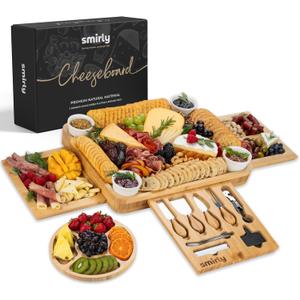 SMIRLY Charcuterie Boards Set - Large Bamboo Cheese Board Set - House Warming Gifts New Home, Wedding Gift for Couple, Bridal Shower Gift, Birthday Gifts for Women