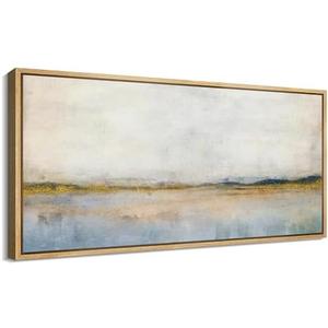 SIGNFORD Extra Large Framed Canvas Print Wall Art Reflective Lake with Golden Accents Illustrations Modern Art Calm Warm for Living Room, Bedroom, Office - 60"x30"