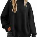 Saodimallsu Womens Oversized Crew Neck Sweaters Long Sleeve Slouchy Knit Fall Casual Loose Side Split Pullover Tops (S, Black)