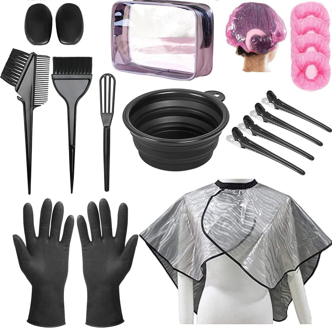 Hair Dye Kit 18 Pieces Hair Coloring Kit, Hair Tinting Bowl, Hair agitator, Dye Brush, Ear Cover, Hairpin, Hair Coloring Cape For Hair Coloring Hair Dye Tools and DIY at Home