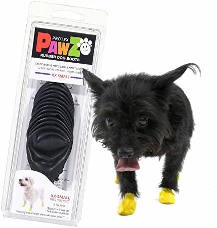 PawZ Rubber Dog Boots for Paws up to 1 1/2", 12 Pack - All-Weather Dog Booties for Hot Pavement, Snow, Mud, and Rain - Waterproof, Anti Slip Dog Socks - XX-Small, Black