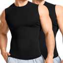 Eleady 2 Packs Compression Shirt Men Workout Shirts Athletic Base Layer Sleeveless Tank Top Slimming Undershirt (Large, Black+black)