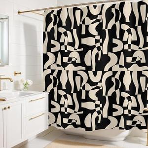 Modern Black and Ivory Geometric Pattern Print Shower Curtain - Abstract Minimalist Pattern - Neutral Design - Trendy Fabric Shower Curtain for Any Bathroom - 72x72 Inches (Geo Black)