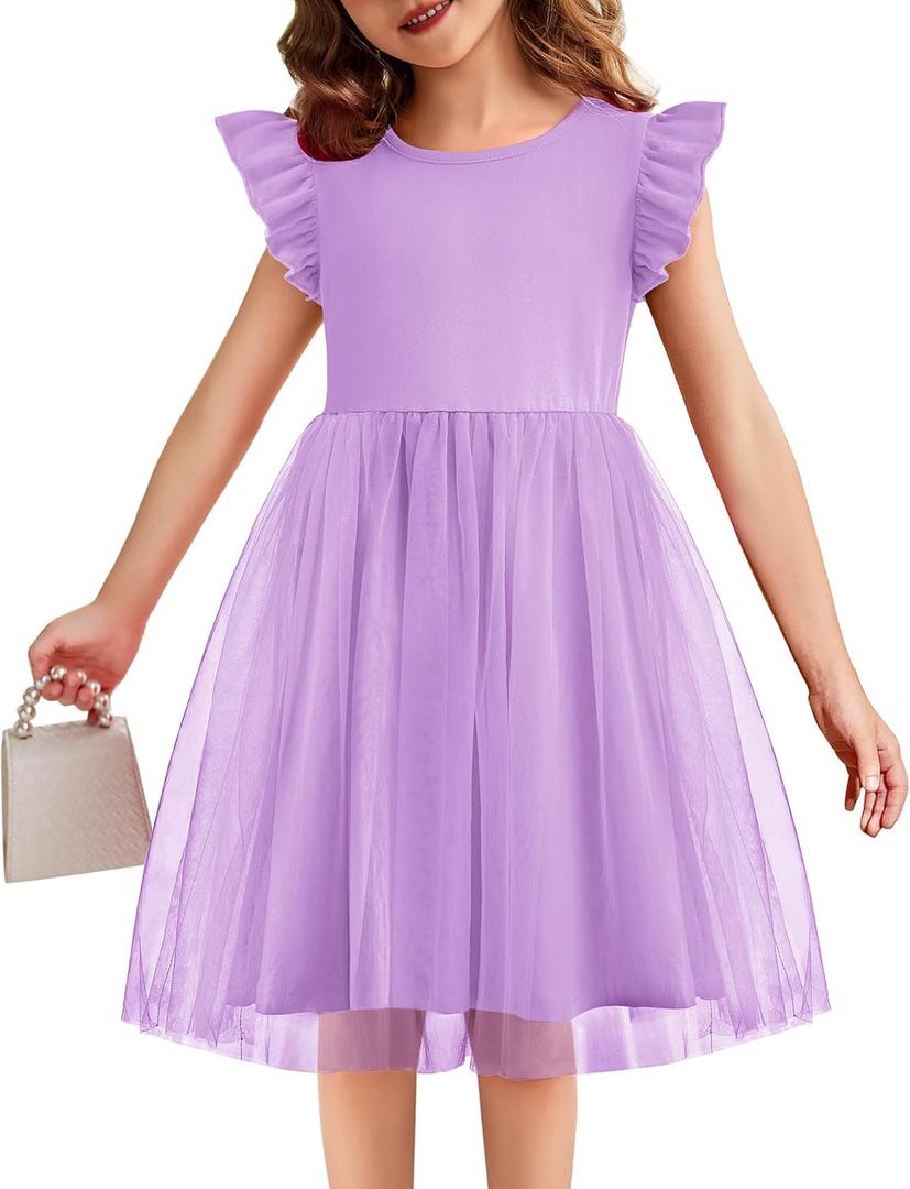 Toddler Tutu Dress Girls Ruffle Tulle Dresses Cute Summer Party Princess Sundress for 7Y (Lilac)