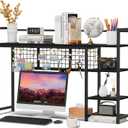 Snughome Desk Shelf, 44.9" Desktop Organizer Shelf, Desk Hutch for Computer Monitor, 4 Tier Desk Display Rack with Pegboard Hooks Set, Wood Desktop Bookshelf for Home Office Dorm