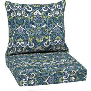 Arden Outdoor Deep Seat Cushion Set, 22 in x 24 in, Weather-Proof, Rain-Proof, Fade Resistant Patio Cushion Sapphire Aurora Blue Damask