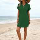 Summer Dresses for Women 2026 Short Sleeve Shift Dress V Neck Casual Mini Beach Vacation Sundress Loose Size (Green, L)