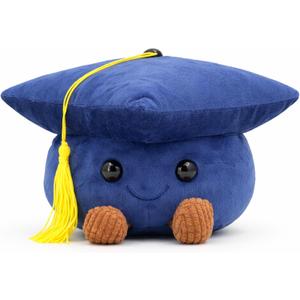 Cute Graduation Cap Plush Figurine, Soft Stuffed Mortarboard Decor with Smiley Face & Gold Tassel, Ideal Graduation Keepsake for Graduates, Friends & Colleagues (Blue)