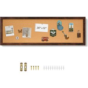 DOLLAR BOSS Narrow Linen Bulletin Board 36"x12" Long Cork Board, Brown