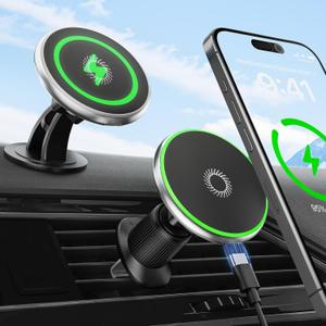 15W for Magsafe Car Mount Charger, Wireless Car Charger Magnetic Air Vent/Dashboard Fast Charging Phone Holder for iPhone 17 16 15 14 13 12 Serie Samsung