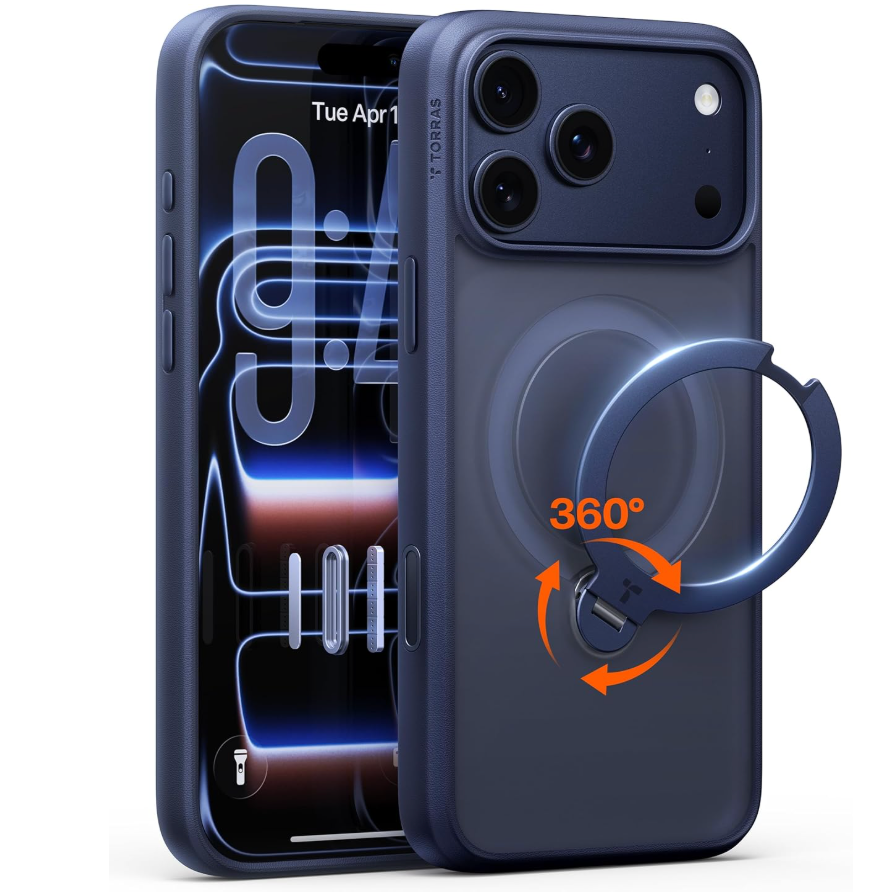 TORRAS Q3 Spin for iPhone 17 Case with 360 Magnetic Stand, Fit for MagSafe, NonYellowing Kickstand Case for iPhone 17 Phone Case with Camera Control Cover, Hard PC Protection, Clear