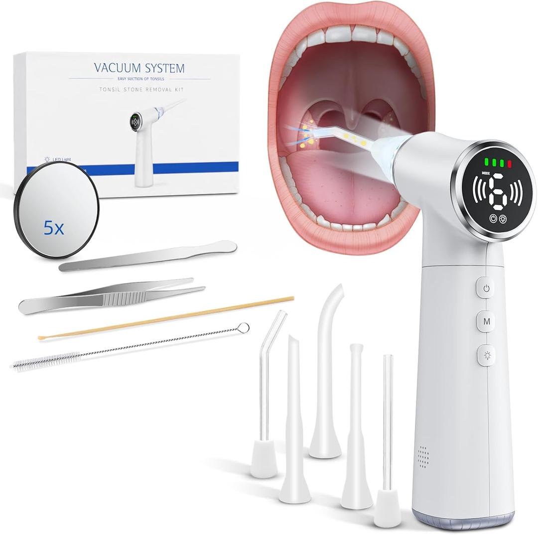 Upgraded Electric Tonsil Stone Remover – Gentle Precise and Safe Removal with 3-Type Adjustable Suction & LED Light – Food-Grade Material,Rechargeable & Waterproof