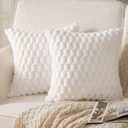 MANDIOO Pack of 2 Cream White Super Soft Plush Fluffy Decorative Throw Pillow Covers 26x26 inch Faux Fur Wool Velvet Cushion Covers Pillow Cases Couch Sofa Bed Living Room