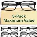 5-Pack Reading Glasses Blue Light Blocking, Spring Hinge Readers for Women Men Anti Glare Filter Lightweight Eyeglasses (5-Pack Light Black, 2.25)
