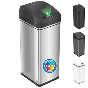 iTouchless 13 Gallon Patented Sensor Trash Can with Lid & Odor Filter, Original Inventor 50L Automatic Kitchen Garbage Bin, Fingerprint-Proof Stainless Steel, Pet-Proof Lock, Soft-Close, Silver