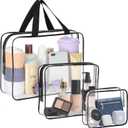 HAOGUAGUA 3 Pieces Large Clear Travel Bags for Toiletries, Waterproof Clear Plastic Cosmetic Makeup Bags, Transparent Packing Organizer Storage Bags (Black)
