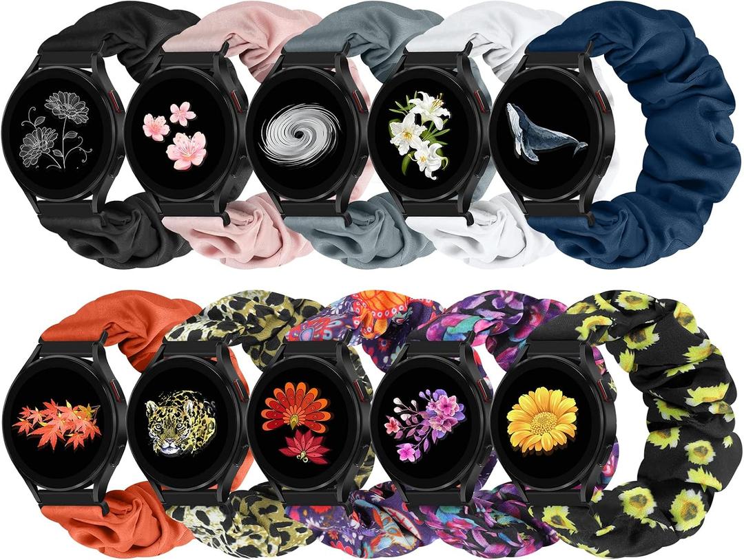 Runostrich Compatible with Samsung Galaxy Watch 7 6 5 4 40mm 44mm/Garmin Vívoactive 6/5/3/3 Music/Forerunner 570 42mm/55/158/165/245/645/Amazift Active 2/Active, 10pack 20mm Scrunchie Watch Band