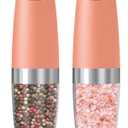 Gravity Electric Salt And Pepper Grinder Set, Automatic Salt And Pepper Grinder Set, Battery Powered (6 AAA Batteries Each), Adjustable Roughness, LED Light, 2 Pack, (Pink)