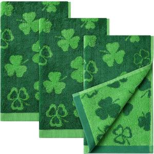Hallswl 3pcs St. Patrick's Day Hand Towels Green Shamrock Jacquard Towel for Bath Irish Clover Cotton Soft Bathroom Kitchen Decorative Set for St. Patrick's Day Holiday Decor Gift,14 x 29 Inch