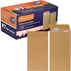 200 Pack #7 Kraft coin envelope 3.5 x 6.5 inches Kraft Envelopes Classic Small Parts Envelopes with Self Adhesive Gummed Flap for Coins Cash Credit Cards Seeds