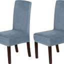 H.VERSAILTEX Velvet Dining Chair Covers Stretch Chair Covers for Dining Room Set of 2 Parson Chair Slipcovers Chair Protectors Covers Dining, Soft Thick Solid Velvet Fabric Washable, Stone Blue