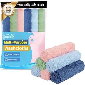 HOMEXCEL Wash Cloths 12 Pack, 12x12 inch Quick Drying Face Towel for Showering, Super Absorbent Washcloths for Body Face, All-Occasion for Bathroom Gym Spa Travel, Pink/Light Blue/Green/Navy Blue (Multicolor)