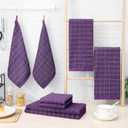 Homaxy Kitchen Towels and Dishcloths Set, 12 x 12 and 13 x 28 Inches, Set of 8 Bulk Cotton Terry Kitchen Towels Set, Checkered Designed, Soft and Super Absorbent Dish Towels, Purple