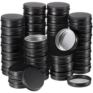 Therwen 96 Pcs Aluminum Tin Jars Containers Metal Leak Proof Cosmetic Tin Jars Containers Round Screw Lids Lip Balm Can Empty Refillable Cosmetic DIY Storage (1 x 2.7 Inch,Black)