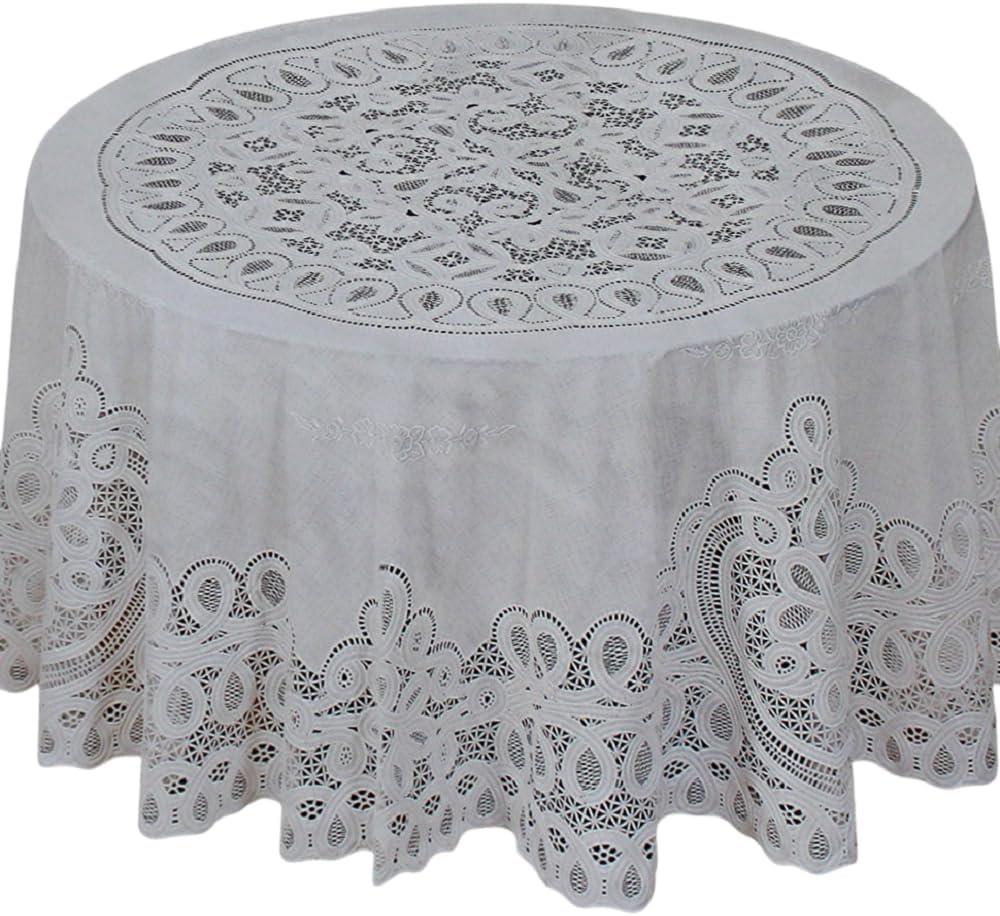 Dependable Industries inc. Essentials Elegant Vinyl Crochet Lace Tablecloth - Durable, Wipeable & Decorative for Dining Room & Kitchen (White, 70" Round)