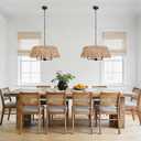 KSANA 26" Large Boho Rattan Chandelier, 5-Light Handwoven Wicker Drum Pendant with Adjustable Chain, Modern Farmhouse Black Dining Room Chandelier for Kitchen Island, Living Room, Entryway, 26" W × 13" H