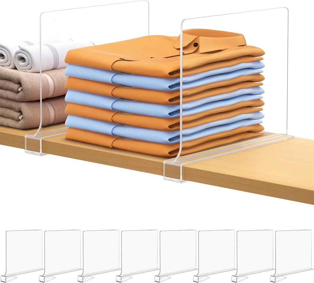 Aolloa 8 PCS Shelf Dividers for Closet Organization Acrylic Clear Closet Shelf Divider for Wooden Shelving Suitable for Wooden or Vertical Shelves Or Bedroom, Kitchen and Office