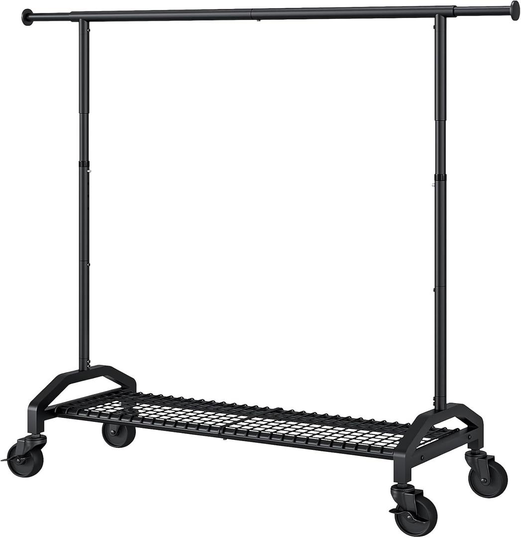 Heavy Duty Clothes Rack for Hanging Clothes 350lbs Clothing Rack 3" industrial Wheels 51 to 71" W x 16.53" D x 65" to 71" H Adjustable Rolling Clothes Rack Coat Rack Garment Rack Black