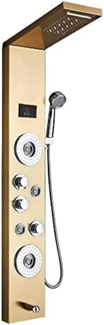 Bath Shower Panel Golden Waterfall Rain Shower Column Faucet Digital Temperature Screen Shower System Mixer Tub Spout-A,C-D