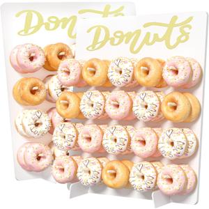 Wooden Donut Wall Display Stand, 2PCS Holder for 40 Doughnuts, Board for Grow Up Party, Birthday, Wedding, Baby Shower, Party Decorations (White)