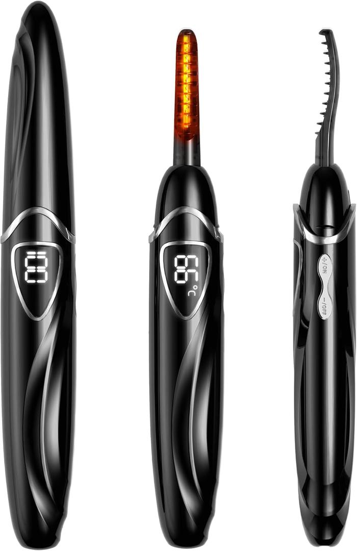 Heated Eyelash Curler, Heated Lash Curler, Accurate Temperature Control Electric Eyelash Curler Heated - Intelligent Power Off, Natural Makeup (Black/Silver, S600-148MM)