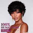 RUWISS Pixie Cut Wig Human Hair Curly Short Wigs for Black Women Glueless Pixie Human Hair Wig with Bangs for Daily Use Natural Short Bob Layered Wavy Human Hair Wigs for Black Women, Natural Black
