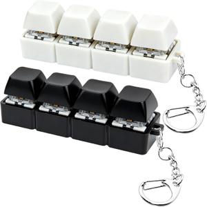 2 PCS White & Black Keyboard Fidget Toy, Keyboard Fidget Keychain 4-in-1 Keyboard Decompression Button Finger Clicker Toys, Button Stress Relief Fidget Gifts to Relief Stress (General)