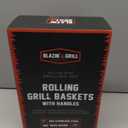 BLAZIN' GRILL Rolling Grill Basket with Removable Handle | 2 x Grilling Basket & Smoker Accessories | Grill Baskets for Outdoor Grill with BBQ Gloves | Barbecue Grill Baskets for Vegetables, Seafood & Meat