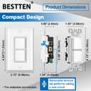 BESTTEN 5 Pack Double Light Switch, Single Pole, Combination Decorator Interrupters, 15A 120V, in-Wall On/Off Switch, Dual Paddle Rockers, Wallplate Included, UL Listed, White
