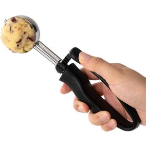 Restaurantware-1.3 Ounce Portion Scoop, 1 Ambidextrous Stainless Steel Disher - Built-In Blade, Ergonomic Handle, Black Stainless Steel Disher Scoop, Comfortable Grip, For All Types Of Ingredients