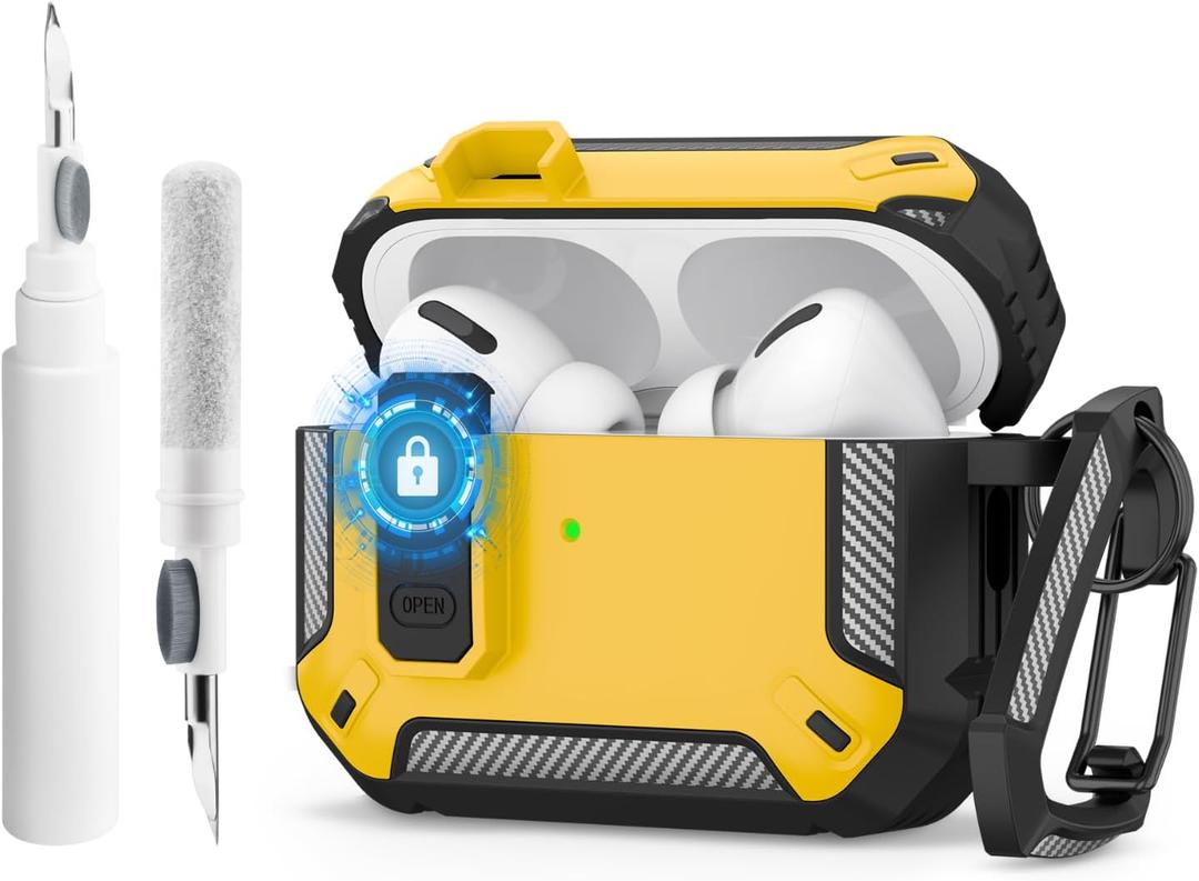 Wanme for Airpods Pro 2 Case, Full-Body Shockproof Hard Shell Protective Cover with Secure Lock Clip Accessories Compatible for AirPods Pro 2nd /1st Generation Case Women Men