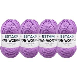 Estako Star-Worsted Yarn - (4 Skeins Pack) - 75% Acrylic 25% Wool - Soft Medium Weight #4 - (4 x 3.52 oz / 4 x 186 yds) - Crochet & Knitting Yarn (46076 - Lilac)