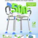Ergonomic H-Shaped Shower Chair for Elderly and Disabled with Padded Back & Arms,500 lbs Heavy Duty Adjustable Shower Stool Seat for Easy Cleaning, Anti-Slip Bath Chairs for Bathtub