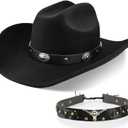 100% Wool Western Cowboy Hat for Men Women Classic Fedora Hat Felt Cowgirls Hats with Two Decorative Bands (Medium-X-Large)