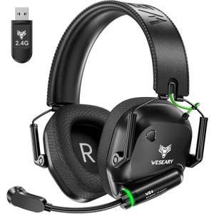 WESEARY Wireless Gaming Headset 2.4GHz & Bluetooth 5.4 Gaming Headphones with ENC Mic, Ultra-Low Latency, Stereo Sound, Soft Earmuffs, Wireless Headsets for PS5, PS4, Switch, PC, Mac (Black)