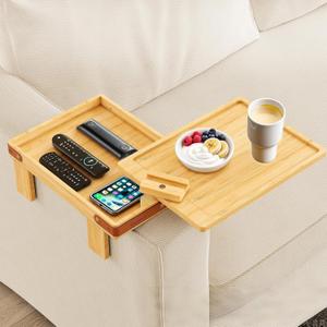 Bamboo Sofa Arm Tray, 360 Rotating Storage Organizer, 14.2x11.8x12.6 inches, Fits 6.7-9.7 inch Wide Couch