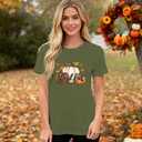 Thanksgiving Shirts for Women Thankful T-Shirt Fall Tee Tops (Green, XL)